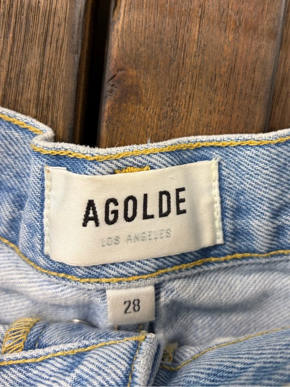 AGOLDE Designer High Rise Parker Long Relaxed Distressed Denim Short Size 28